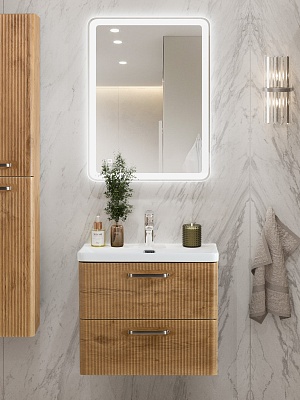 Тумба с раковиной подвесная BelBagno DUE 60 Rovere Nature, ручки - Матовый атласный никель